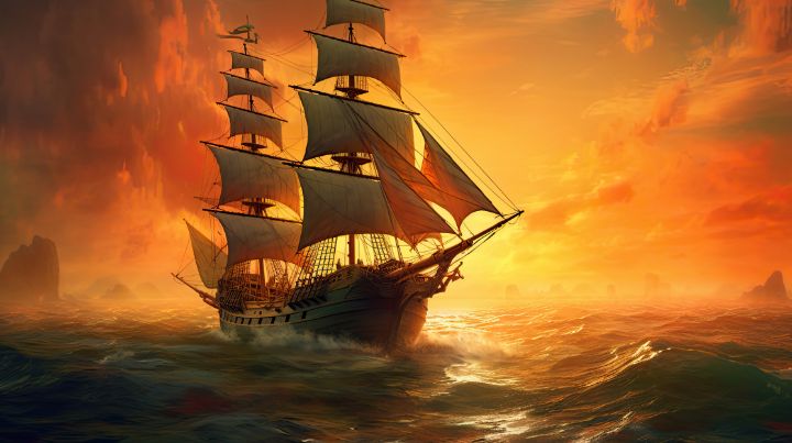 Epic Colorful Sailing Ship Illustra - graphiXperience - Drawings ...