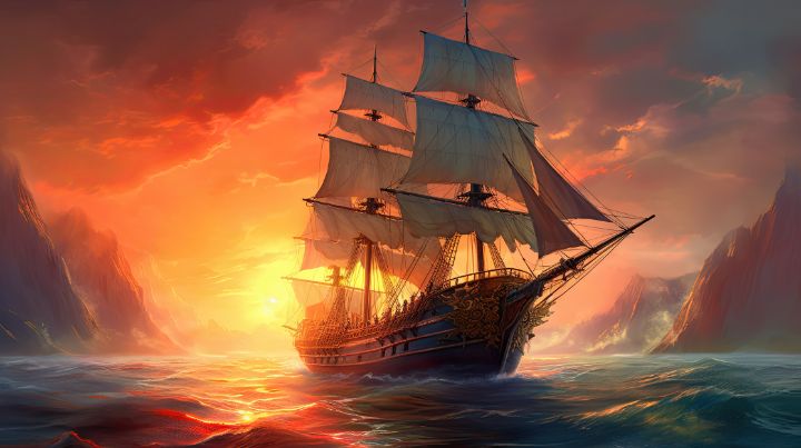 Epic Colorful Sailing Ship Illustra - graphiXperience - Drawings ...