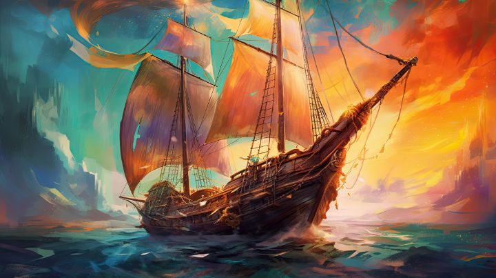 Epic Colorful Sailing Ship Illustra - graphiXperience - Drawings ...