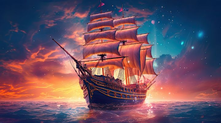 Epic Colorful Sailing Ship Illustra - graphiXperience - Drawings ...