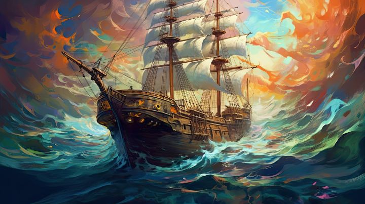 Epic Colorful Sailing Ship Illustra - graphiXperience - Drawings ...