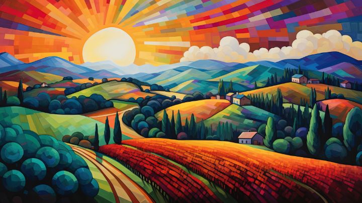 Colorful Cubist Countryside Hills - graphiXperience - Drawings ...