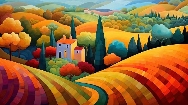 Colorful Cubist Countryside Hills - graphiXperience - Drawings ...