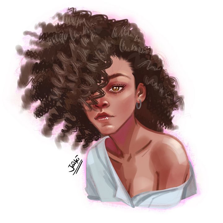 A girl with a curly hair - jaki - Digital Art, People & Figures, Portraits,  Female - ArtPal