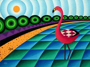 Flamingo In Lagoon - Bruce Bodden