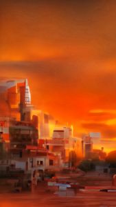 Orange sunset town.