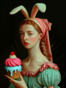 Lady rabbit with cute cake - Draw Me Things