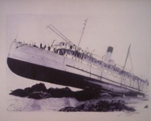Ship caught in outgoing tide