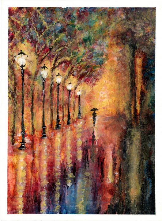 Lamplight in the Park. 16x20 Acrylic selling Painting