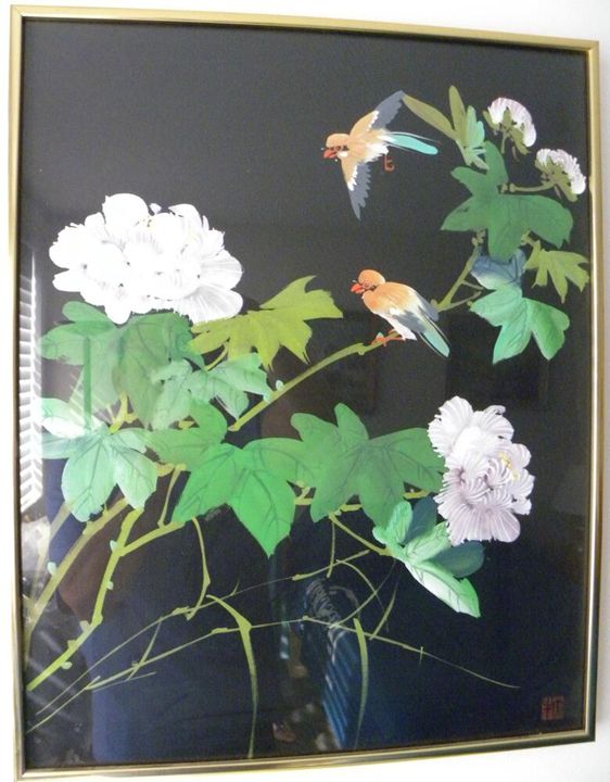 “The Birds” Silk Painting 21″ x 17" - Canary