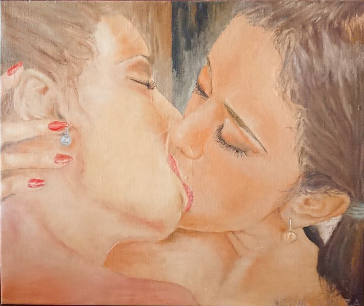 Chicas besándose en la boca - Victor Sikoza Art