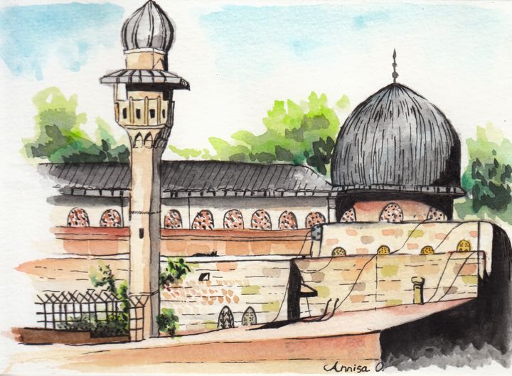 Muslim Beautiful Mosque Watercolor - AO's Gallery