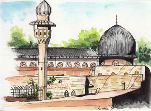 Muslim Beautiful Mosque Watercolor