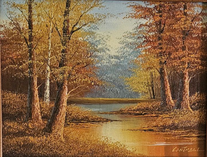 Deals Vintage Original Oil Painting Water Trees Fall Landscape Signed Cantrell