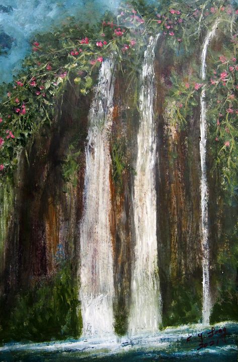 Water Fall Art Of Chunyi Long Paintings And Prints Landscapes And Nature Waterfalls Artpal