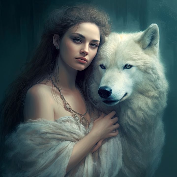 Mysterious Woman with Wolf - Erika Kaisersot - Digital Art, Fantasy ...
