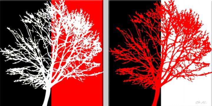 Two red and white trees - Fleurdelis