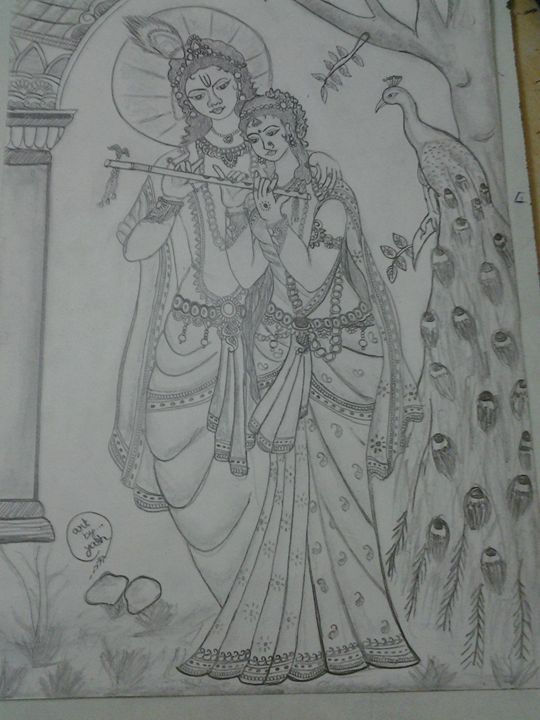 Radha Krishna Drawing by Jyothika Jangira | Saatchi Art