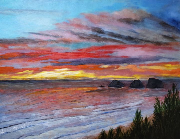 Sunset in Tillamook Beach 1 - Brier Patch Paintings by Yuhyun