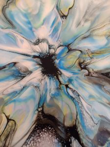 Blue & Yellow Bloom Flower Painting - Black Iris Art