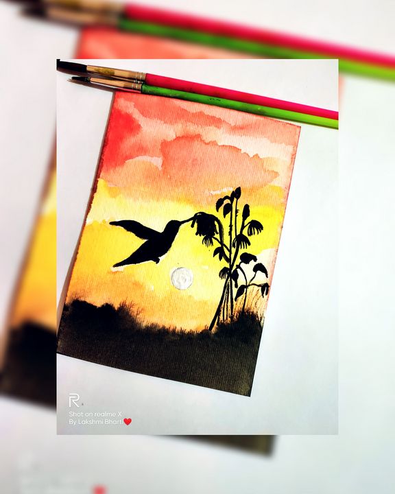 Sunset| bird| Watercolor Painting - Lakshmi Creation Store 💜