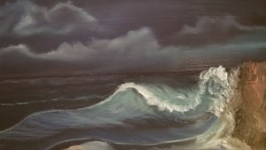 Crashing waves at night