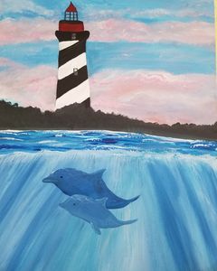 St. Augustine lighthouse with dolphi