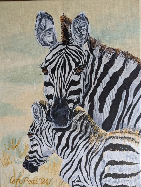 Zebras, mother and son - Ian Peal Original Artwork