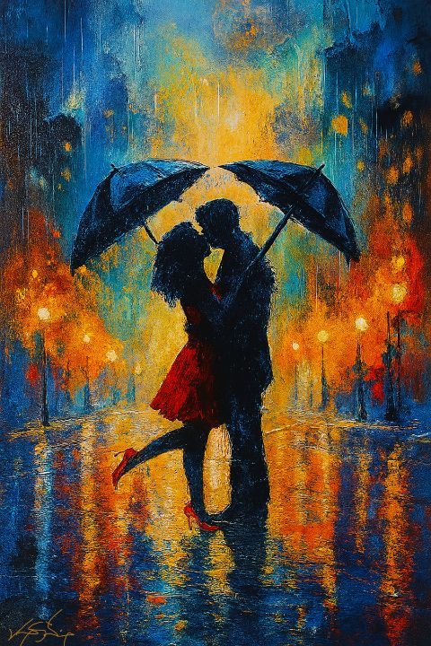 Romantic Kiss in the Rain - Joey Santiago Fine Art - Digital Art & AI ...