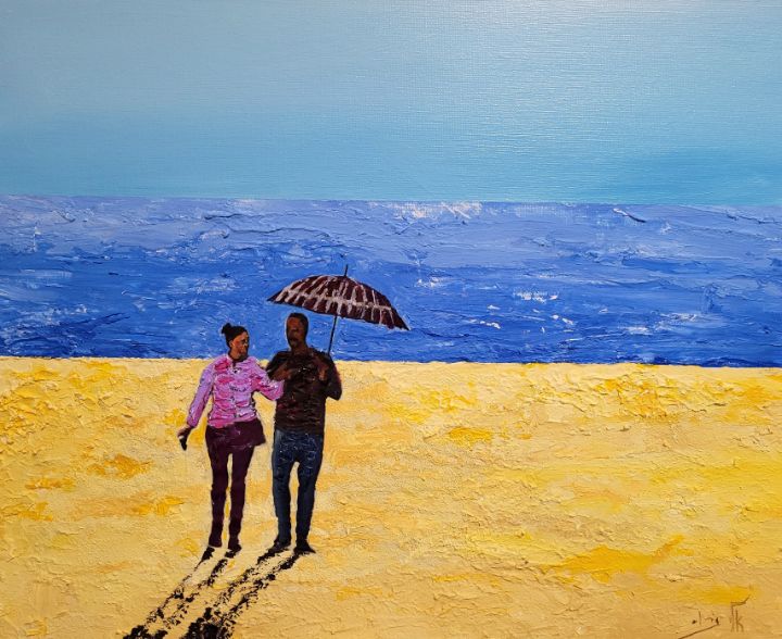 A couple and an umbrella - Eli Gross Art