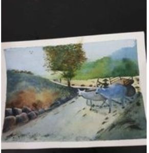 Watercolor painting-2 cows with owne
