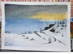 Watercolor painting- Winter field