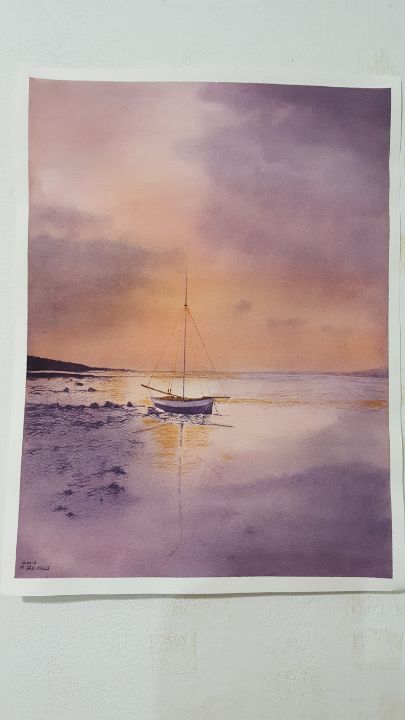 Watercolor painting lonely boat - Doris lee gallery