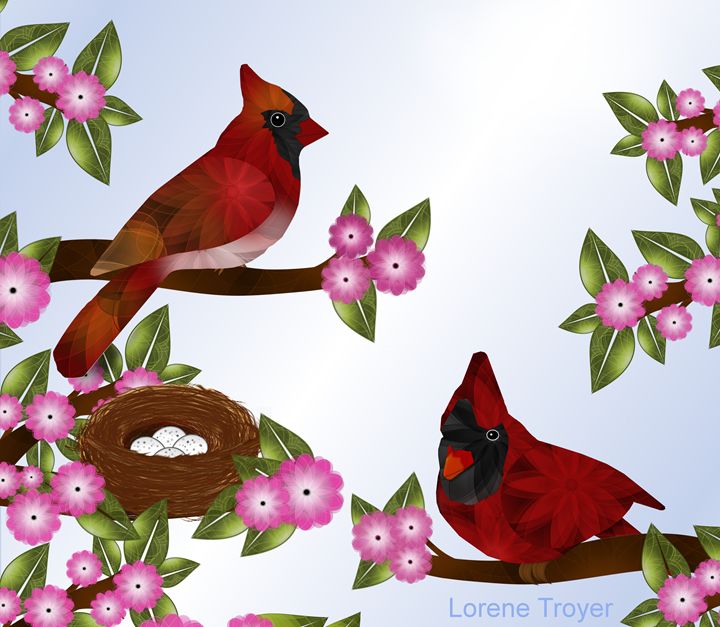 Pair of Cardinals and Nest - Art by Lorene