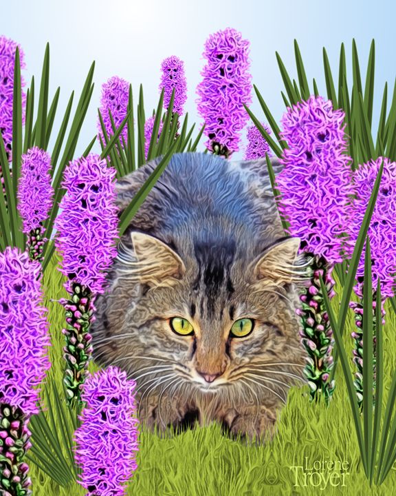 Cat Hiding in Flowers - Art by Lorene