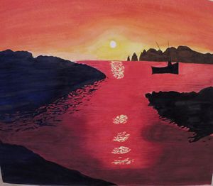 Sunset Harbor, Watercolor Painting