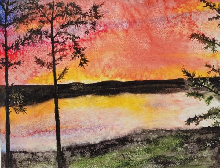 Lake Sunset Reflections - America's Favorite Watercolourist GILBY -  Paintings & Prints, Landscapes & Nature, Lakes & Ponds - ArtPal