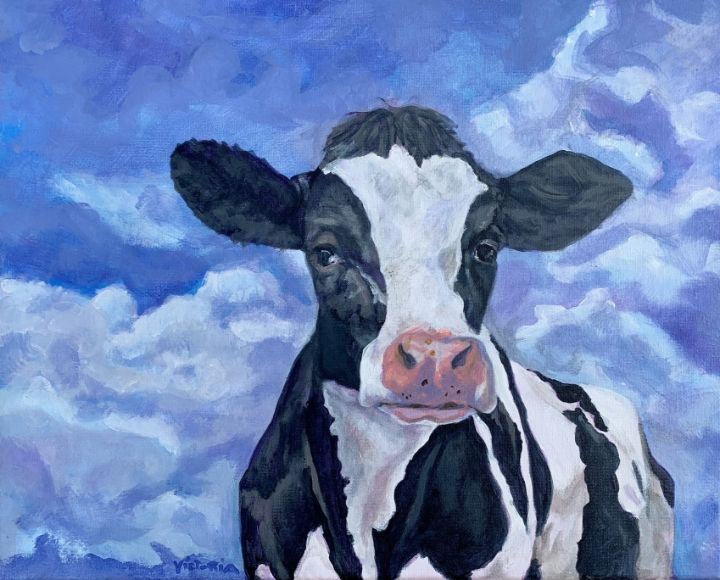 Original 11x14 Inch Acrylic Painting Of A Cow On Wood deals