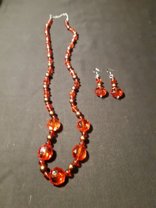 Red Necklace with matching earrings - Darrell Merrill Nerd Artist