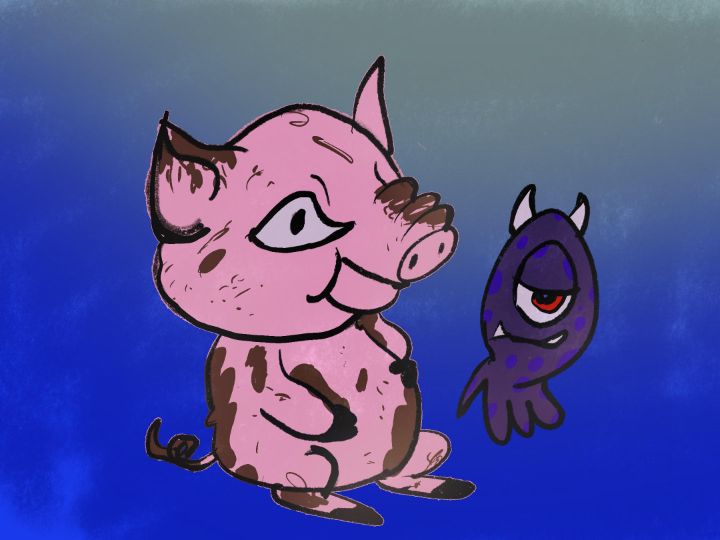 The Pig And The Octopus - Cartoon art