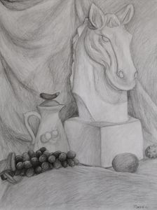 Fruits and a Statue