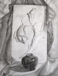 Pencil Sketch of a Flower Sculpture