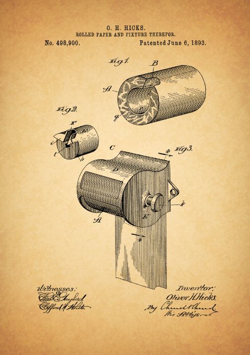1893 Toilet Paper Patent - Mndphoto - Drawings & Illustration, Science &  Technology, History - ArtPal