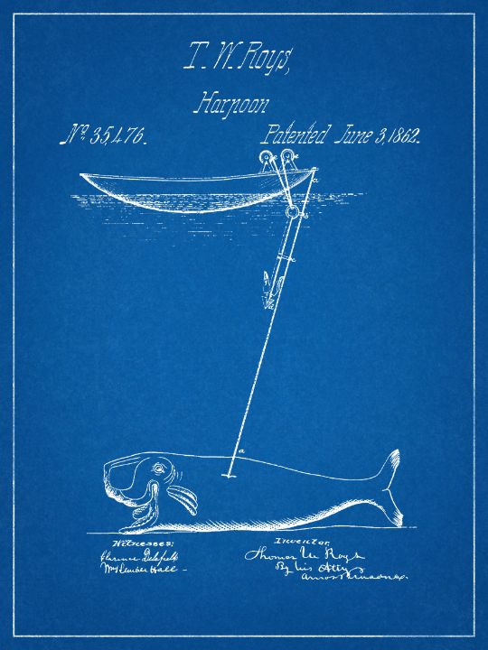 1862 Whaling Harpoon Patent - Mndphoto - Drawings & Illustration