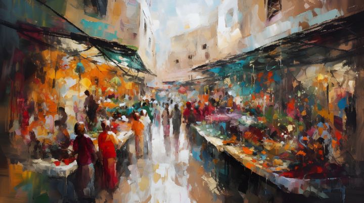 In the buy Souk, Original Abstract Watercolor Painting