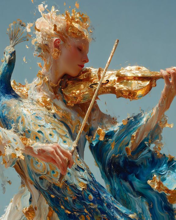 Golden Violin Goddess in Ocean Waves - GoldenChiArt - Digital Art & AI ...