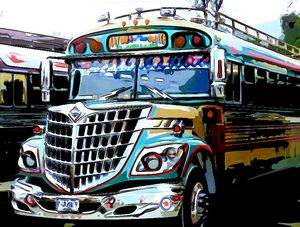 Turquoise and Yellow Bus - Dan Radin Guatemalan Digital Photography Art