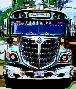 Turquoise Front View Bus - Dan Radin Guatemalan Digital Photography Art