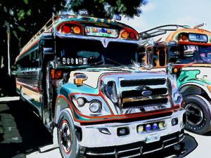 Buses with Turquois - Dan Radin Guatemalan Digital Photography Art