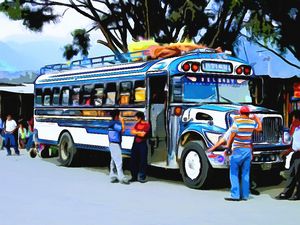 People aroun Blue Bus - Dan Radin Guatemalan Digital Photography Art